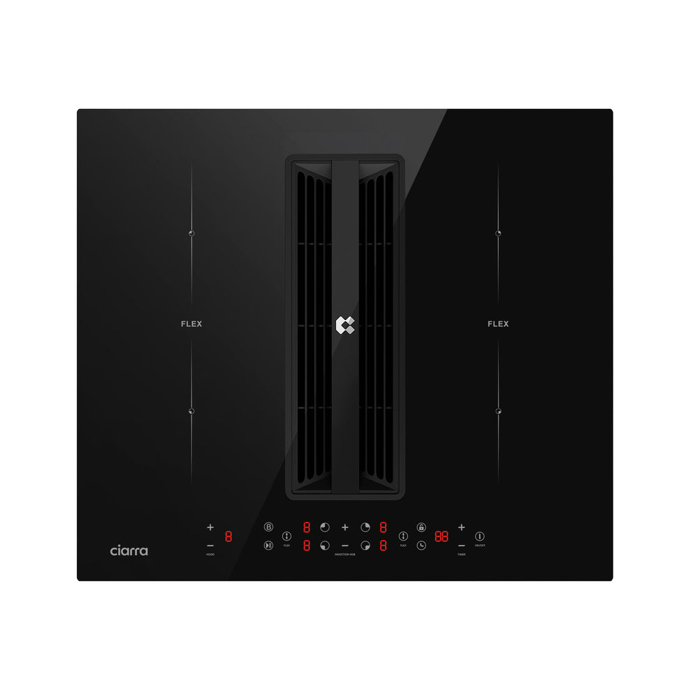 Ciarra ONE Induktionskochfeld mit Dunstabzug Kompakt 590 mm mit integriertem Plasma⁺-System und Boost und Flexzone CBBEH594BBFF-OW