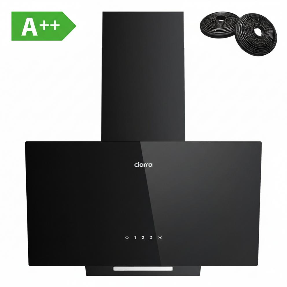 Ciarra Kopffreihaube Dunstabzugshaube 60cm Schwarze Glas Touch-Bedienung CBCB6750C-OW