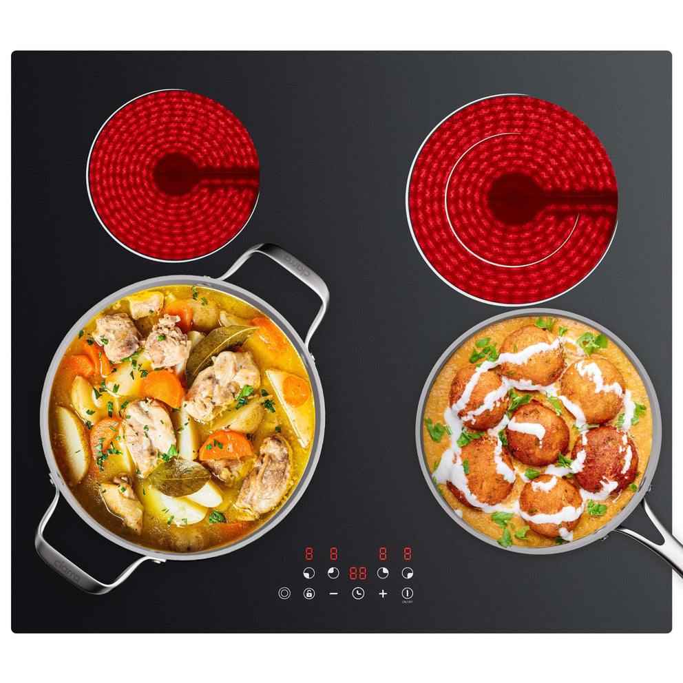 Ciarra x CDV 6600W Glaskeramik Kochfeld Elektro-Kochfeld, 2 Doppel-Ring Cerankochfeld, 4 Zonen, CDVER66BB-OW