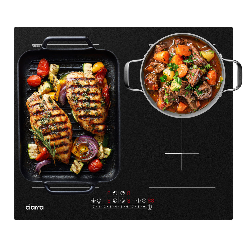 CIARRA 4 Zonen Einbau-Induktionskochfeld mit Zwei Flexzonen und Booster 7200W CBBIH4BFF-OW