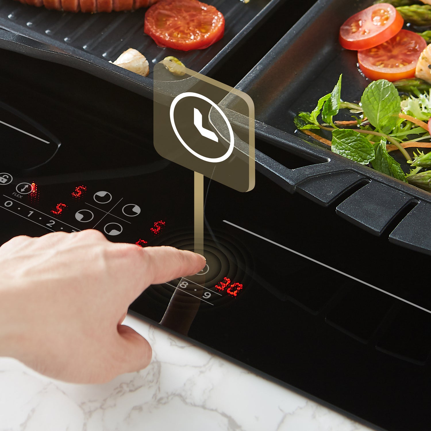 CIARRA 4 Zonen Einbau-Induktionskochfeld mit Zwei Flexzonen und Booster 7200W CBBIH4BFF-OW