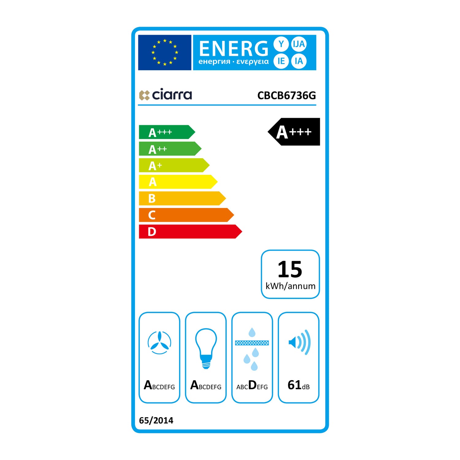 CIARRA Smart Kopffreihaube Wi-Fi App Control 60cm 700m³/h UV-Licht EEK A+++ CBCB6736G-OW