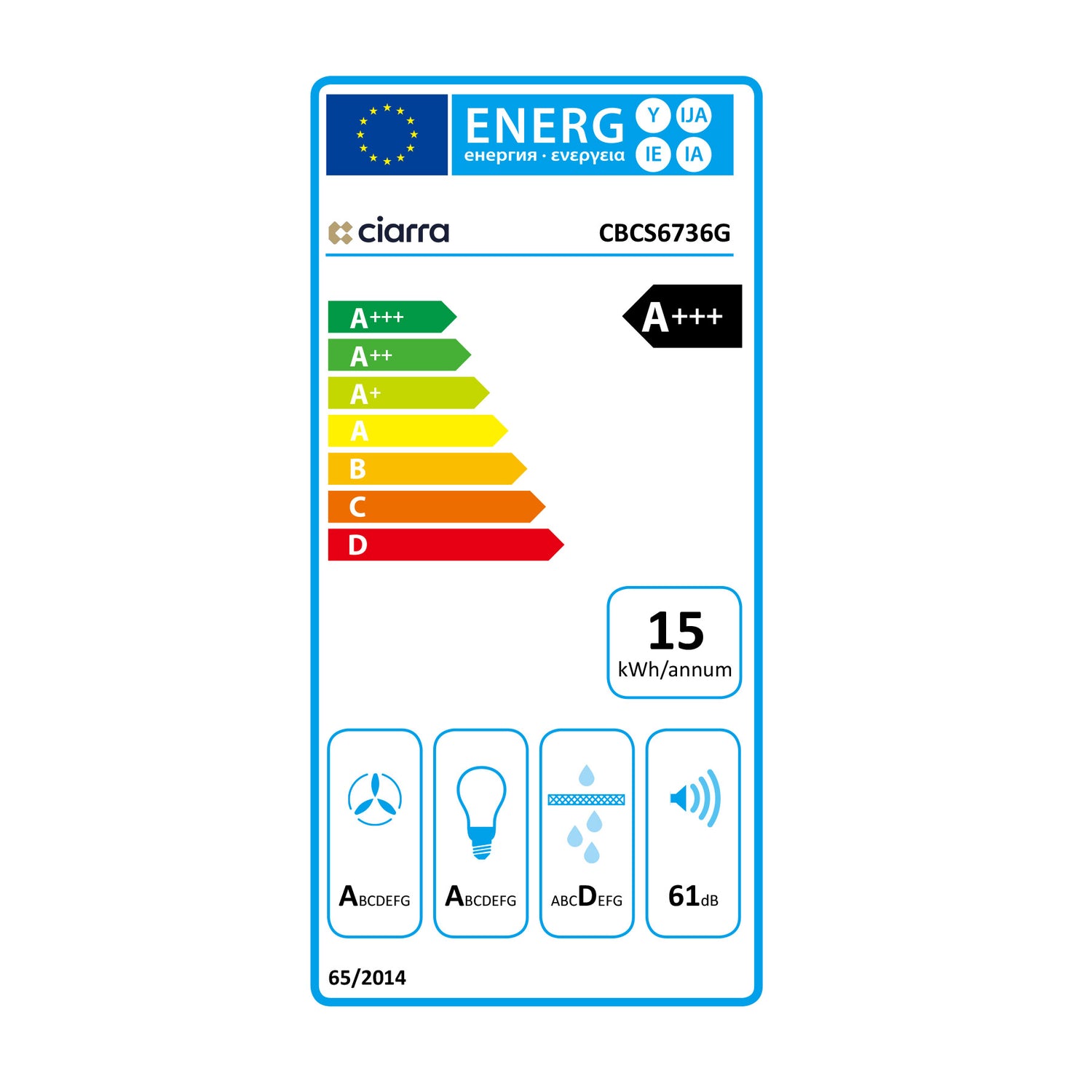 CIARRA Smart Kopffreihaube Wi-Fi App Control 60cm 700m³/h UV-Licht EEK A+++ CBCS6736G-OW
