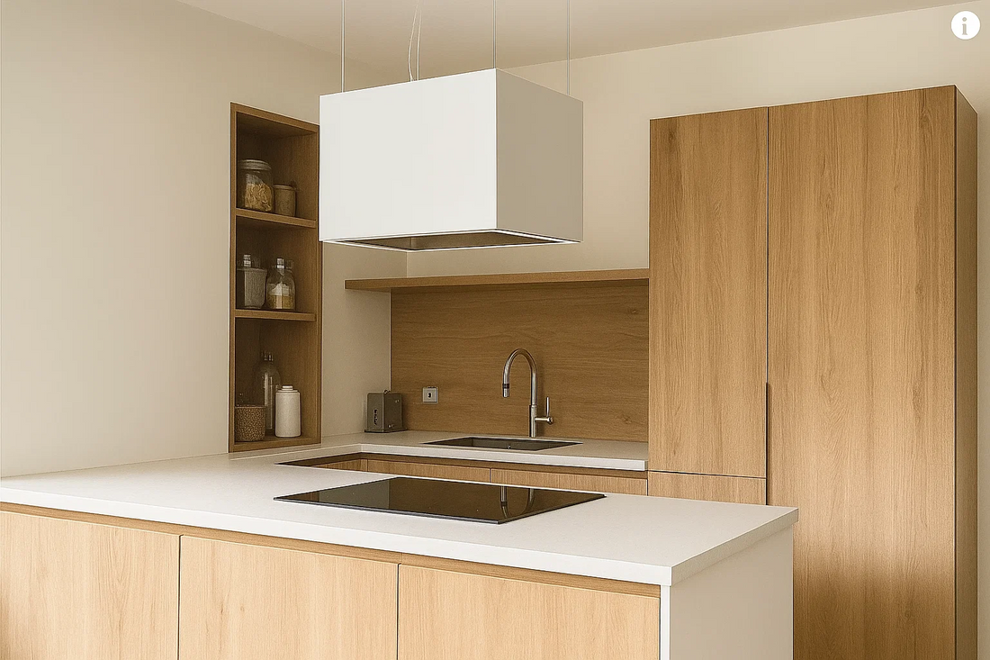 weiße Insel-Dunstabzugshaube