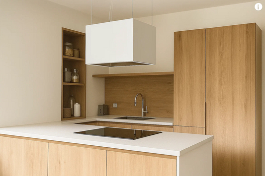 weiße Insel-Dunstabzugshaube