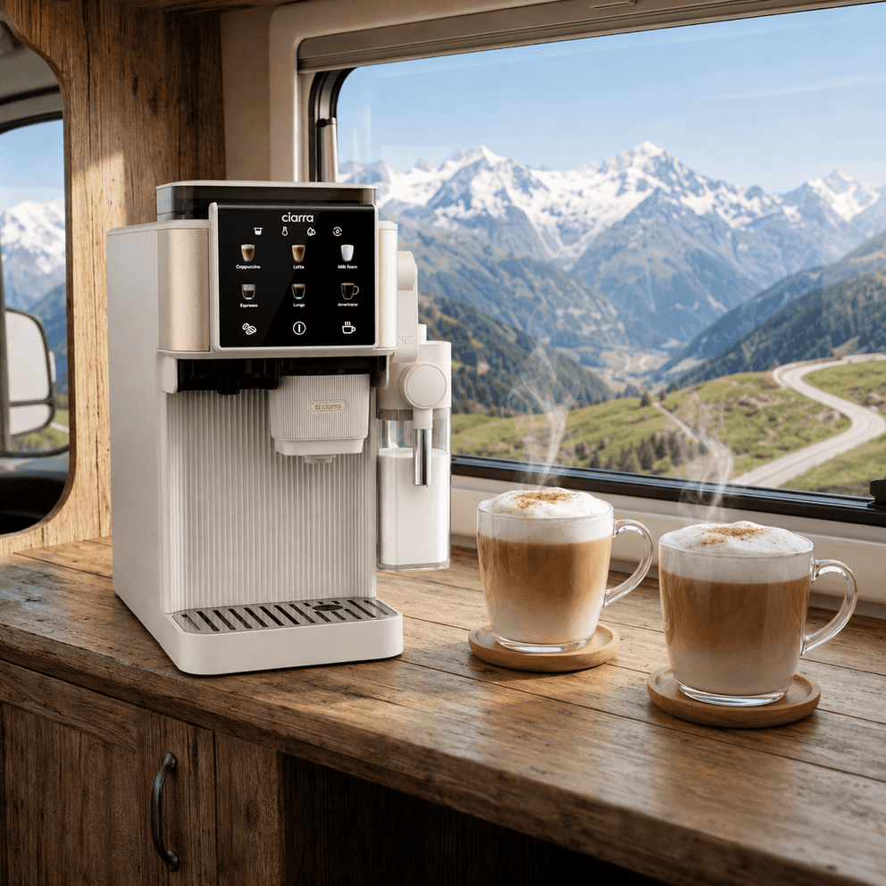 Ciarra Espressomaschine mit Mahlwerk & Siebträger, 15 bar mit PID-Temperatursteuerung und automatischem Milchaufschäumer, Beige | CBSACM-D6