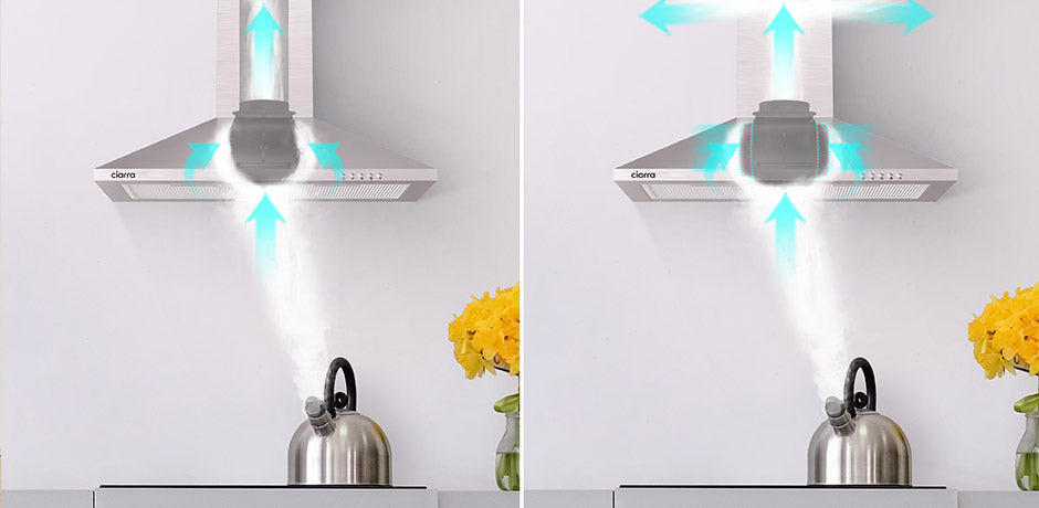 CIARRA Hotte Murale 60cm 370m³/h Recyclage ou Evacuation Classe A CBCS6201-OW