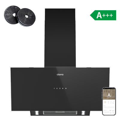 Ciarra 90 cm Kopffreihaube Schwarz – bis zu 698.5 m³/h, A+++, WLAN & App, 4 Stufen, Umluft/Abluft | CBCB9763A