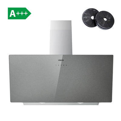 Ciarra 90cm gebürstetes Silber Glas abgewinkelt Umluft Kopffrei Dunstabzugshaube mit Touch Control A+++ CBCS9736H-S
