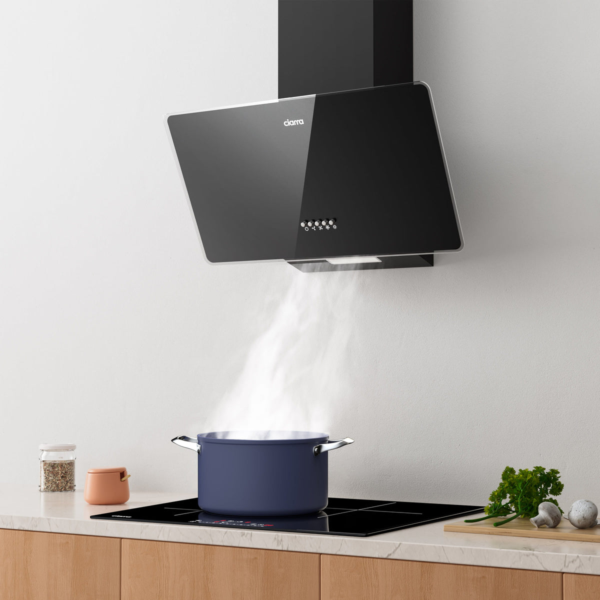 Ciarra 60cm Kopffreie Dunstabzugshaube Glas Schwarz, Abluft/Umluft, Klasse A | CAB6750