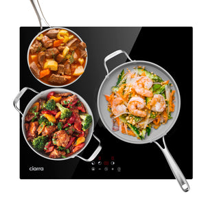 CIARRA 60 cm Induktionskochfeld Autark Einbau 3 platten 9 Leistungsstufen CABBIH3-E