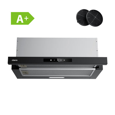 Ciarra 60cm Flachschirmhaube Einbau-Dunstabzugshaube ausziehbar Klasse A+, Touch, LED-Beleuchtung CBCB6909A-OW