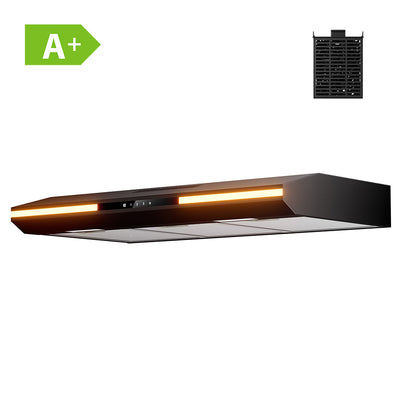Ciarra 90cm Unterbau Flachbildschirm Dunstabzugshaube, Umluft o Abluft, Touch-Bedienung, 3 Leistungsstufen, CBCB90921-OW