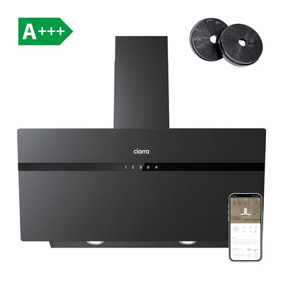 Ciarra Kopffreihaube 90cm Dunstabzugshaube aus mattiertem Glas Anti-Fingerprint A+++ CBCG9736H-G