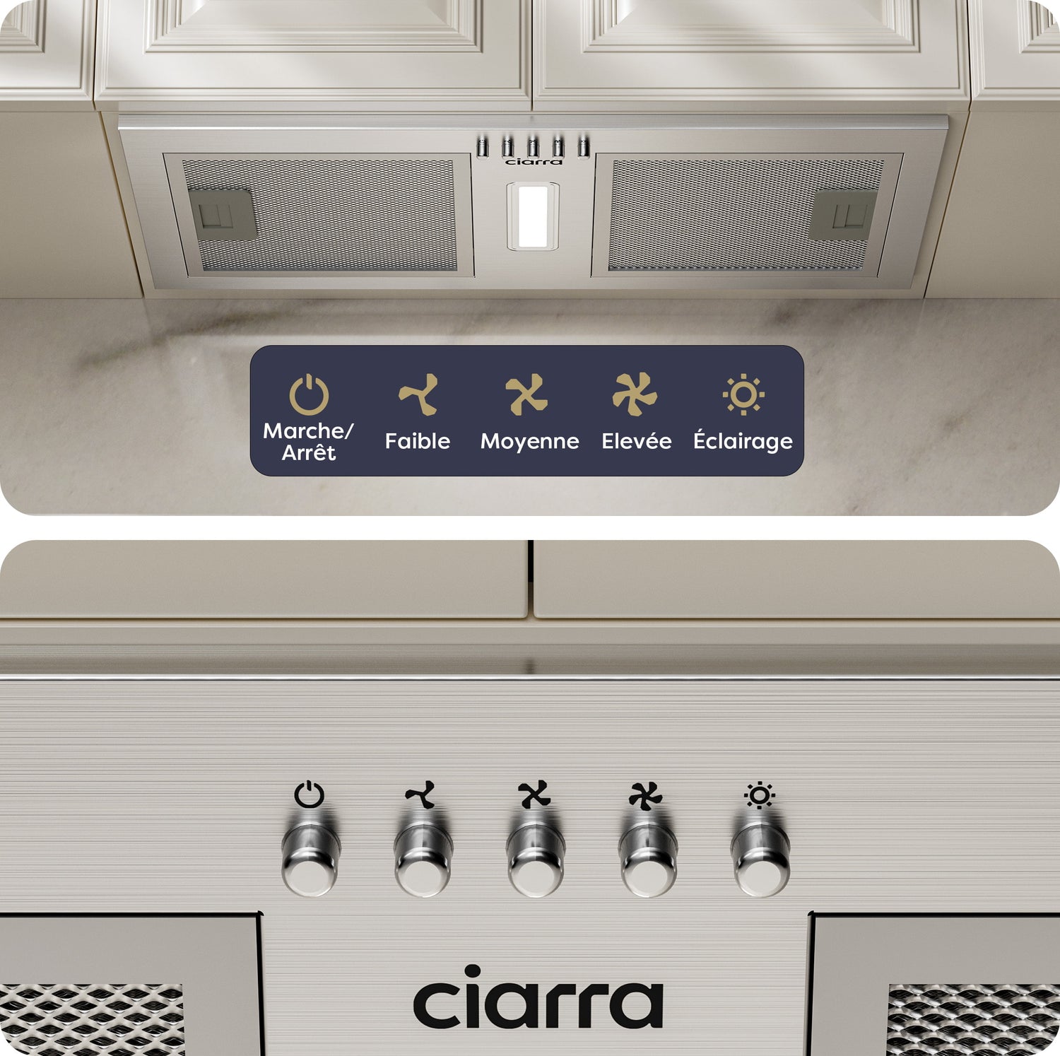 Ciarra silberne Einbau-Dunstabzugshaube 52 cm CBCS5937A