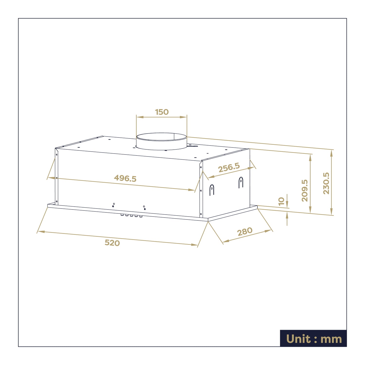 hotte aspirante encastrable inox argenté Ciarra avec finition résistante