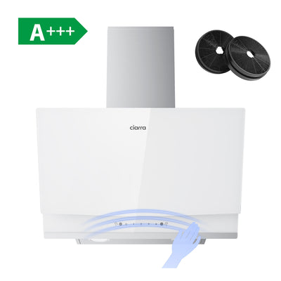 Ciarra Kopffreie Dunstabzugshaube 60cm Weiß Glas Edelstahl, Energieeffizienzklasse A+++, 650 m³/h Saugleistung, Touch & Gestensteuerung, Umluft & Abluft | CBCW6736A