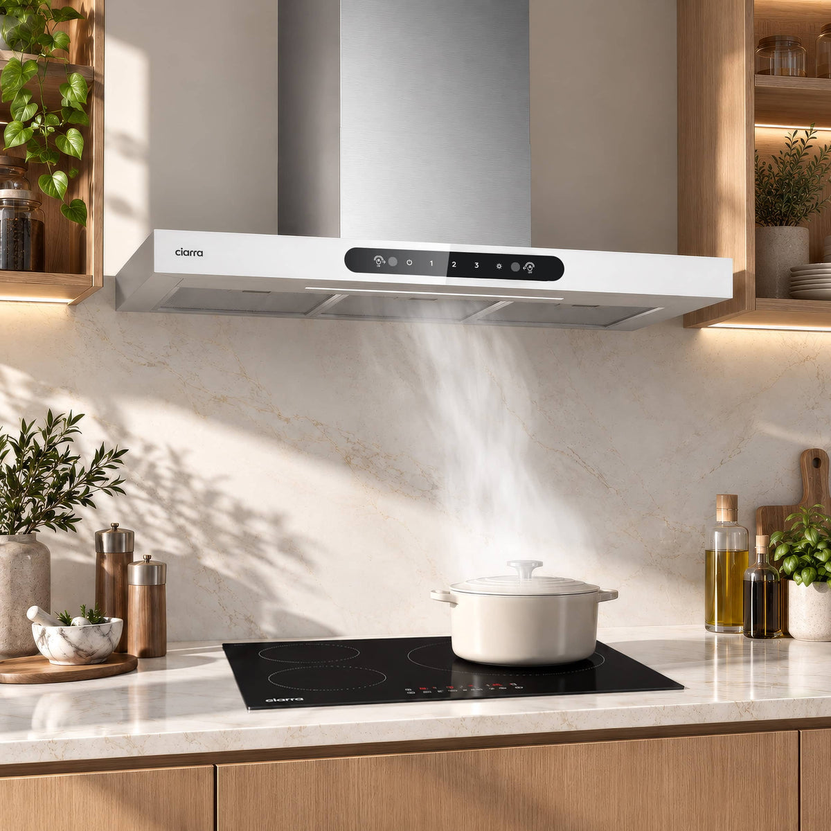 Ciarra Wandhaube 90cm in T-Form, Touch & Gestensteuerung, Umluft & Abluft | CBCW9102-W