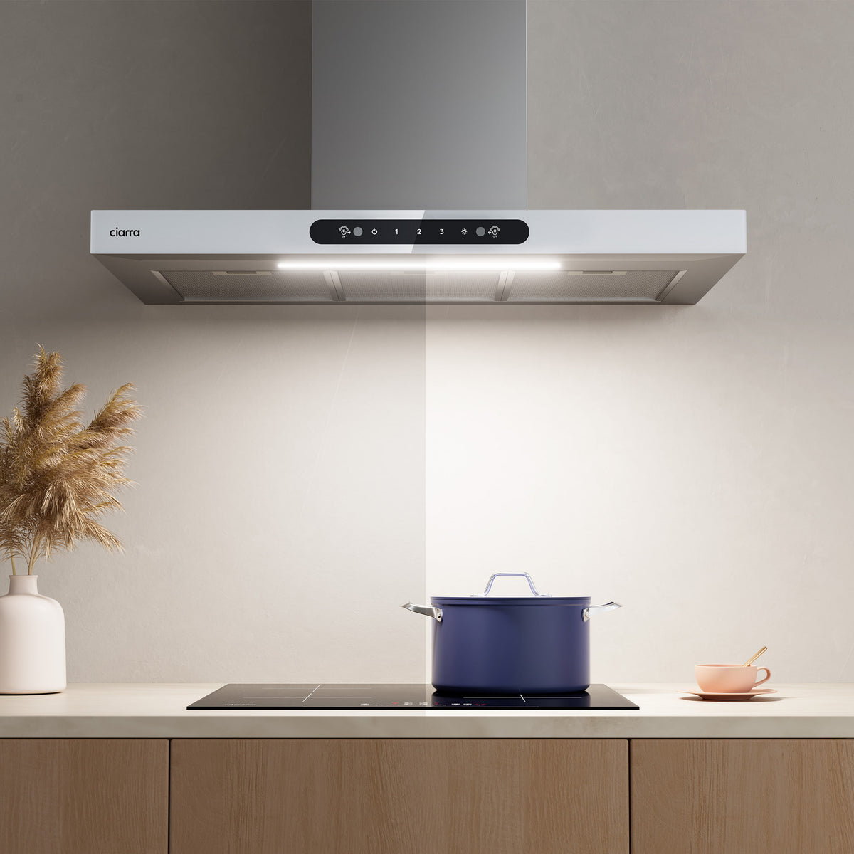 Ciarra Wandhaube 90cm in T-Form, Touch & Gestensteuerung, Umluft & Abluft | CBCW9102-W