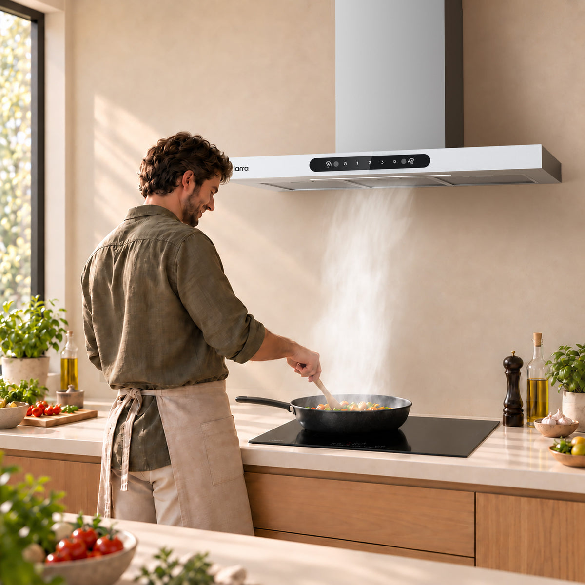 Ciarra Wandhaube 90cm in T-Form, Touch & Gestensteuerung, Umluft & Abluft | CBCW9102-W
