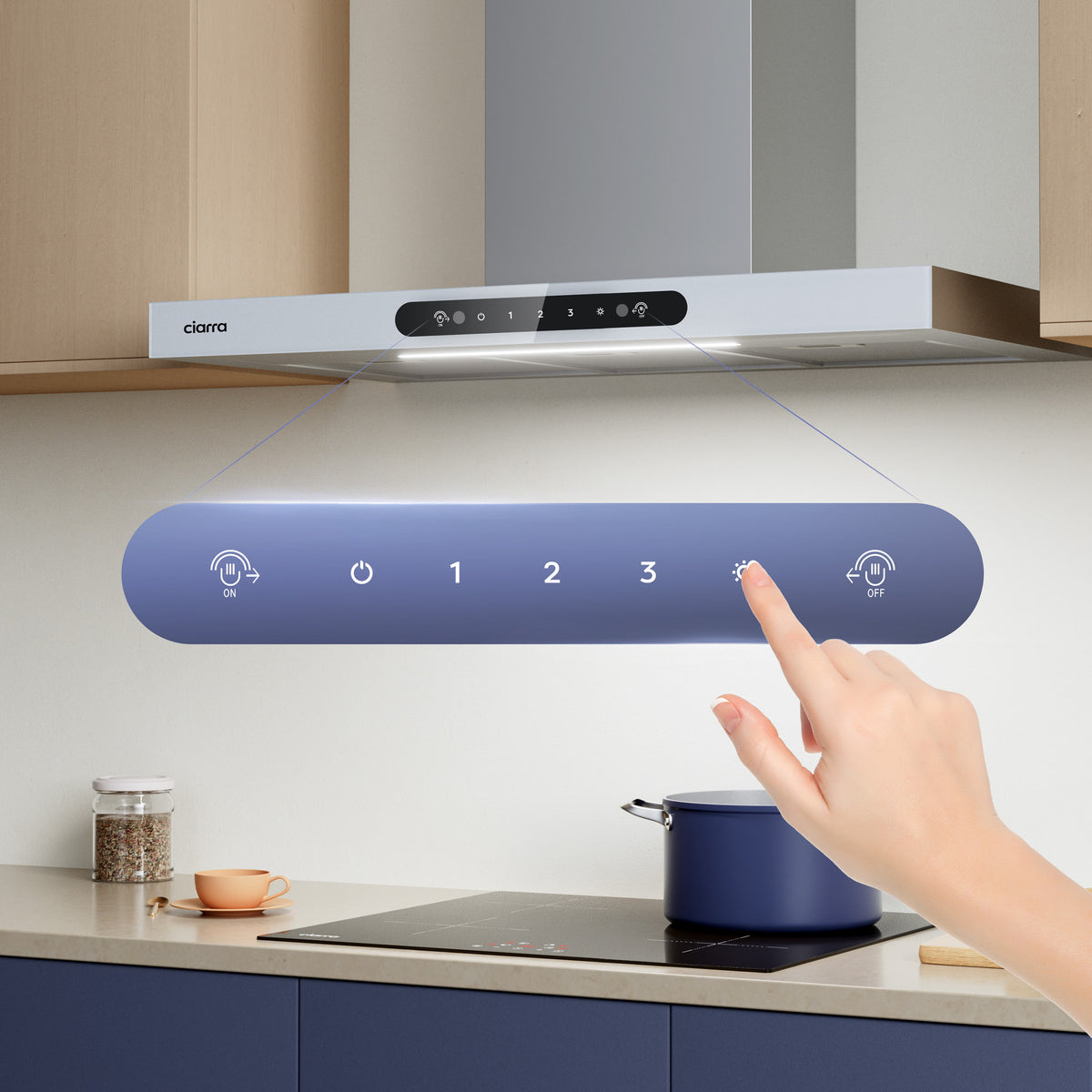 Ciarra Wandhaube 90cm in T-Form, Touch & Gestensteuerung, Umluft & Abluft | CBCW9102-W