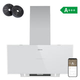 Ciarra Kopffreihaube 90cm Weißglas - Smarte Dunstabzugshaube für offene Küchen & Mietwohnungen, Energiesparend A+++, Umluft & Abluft Komplettset inkl. Aktivkohlefilter | CBCW9763A