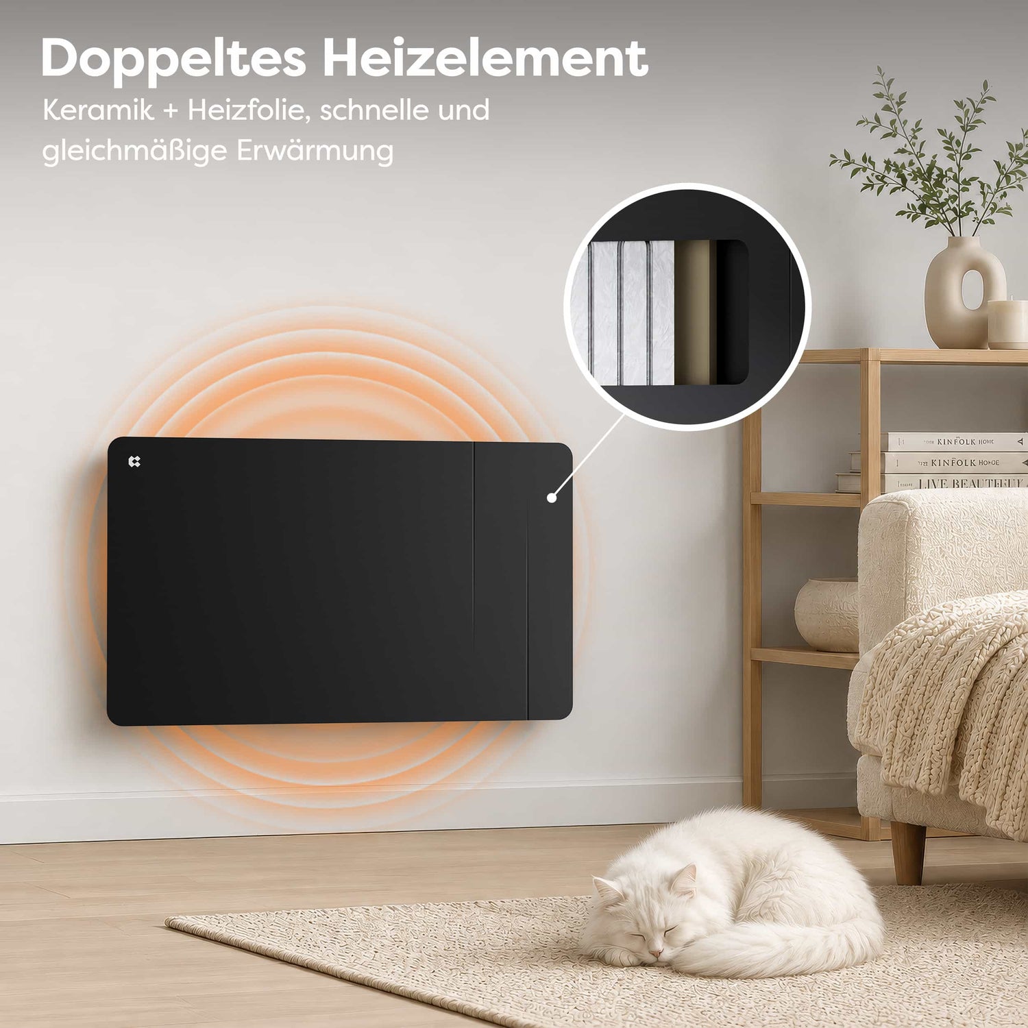 Ciarra WLAN Elektroheizung 1500W IP24 | Schwarze Badheizung