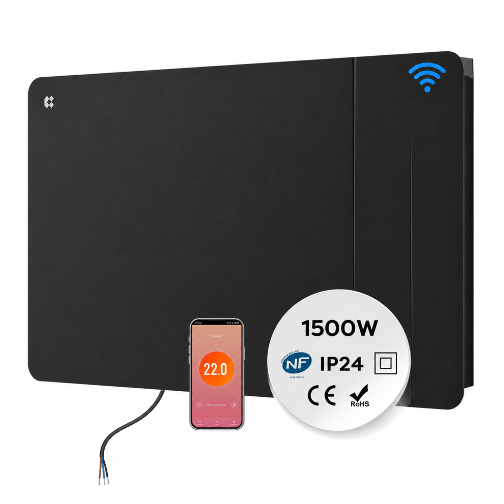 Ciarra WLAN Keramikheizung Elektroheizung 1500W Badheizkörper IP24 Badheizung mit App, Schwarz | CBHTD15A-B