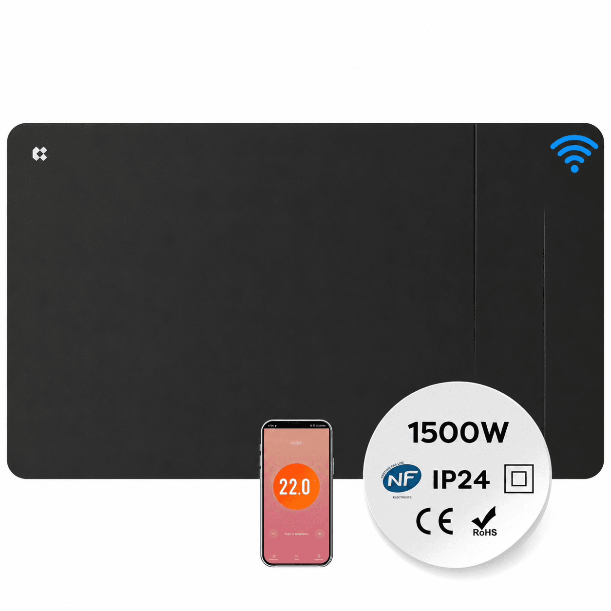 Ciarra WLAN Elektroheizung 1500W IP24 | Schwarze Badheizung