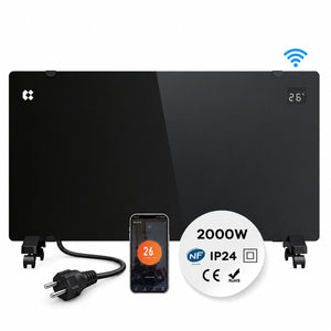 Ciarra Konvektorheizung WLAN 2000W – Schnelle Erwärmung, Mobiler Heizkörper mit Rollen & Wandmontage, Schwarz | CBHX20-B