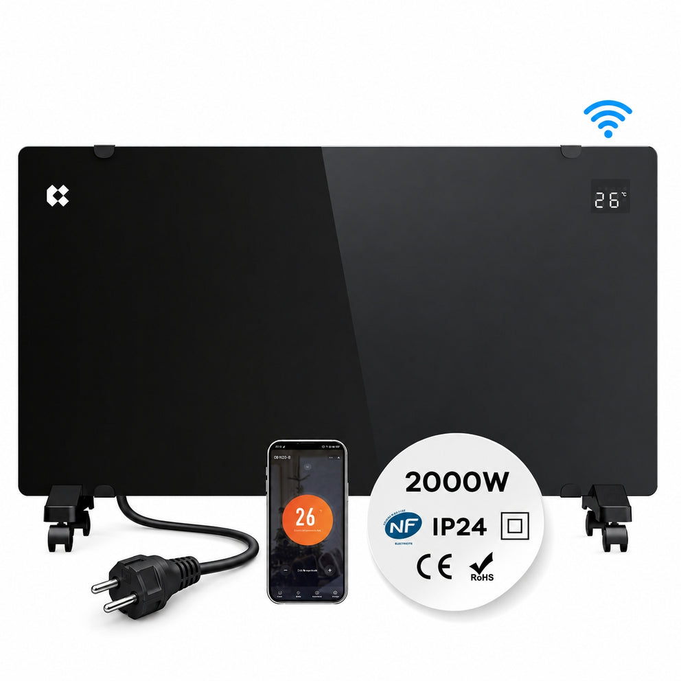 Ciarra Konvektorheizung WLAN 2000W – Schnelle Erwärmung, Mobiler Heizkörper mit Rollen & Wandmontage, Schwarz | CBHX20-B