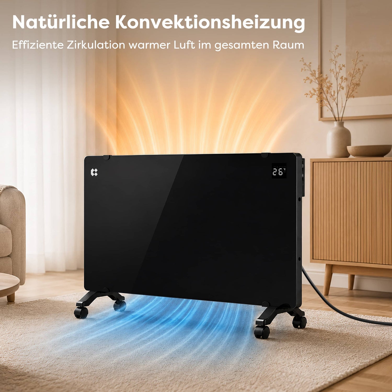 Ciarra WLAN Konvektorheizung 2000W IP24 Schwarz | CBHX20-B
