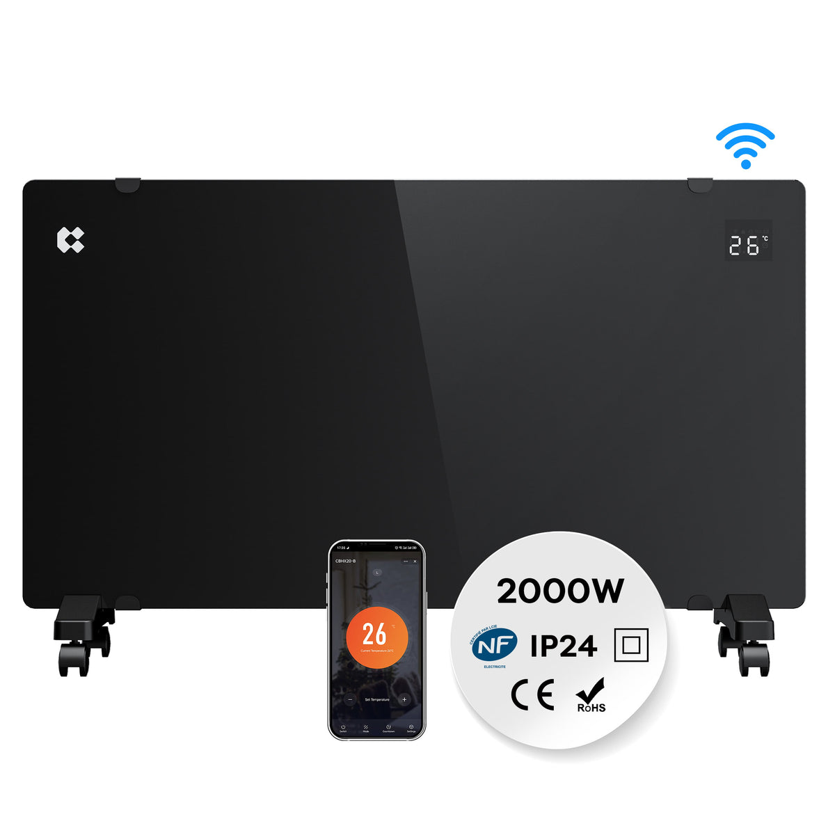 Ciarra WLAN Konvektorheizung 2000W IP24 Schwarz | CBHX20-B