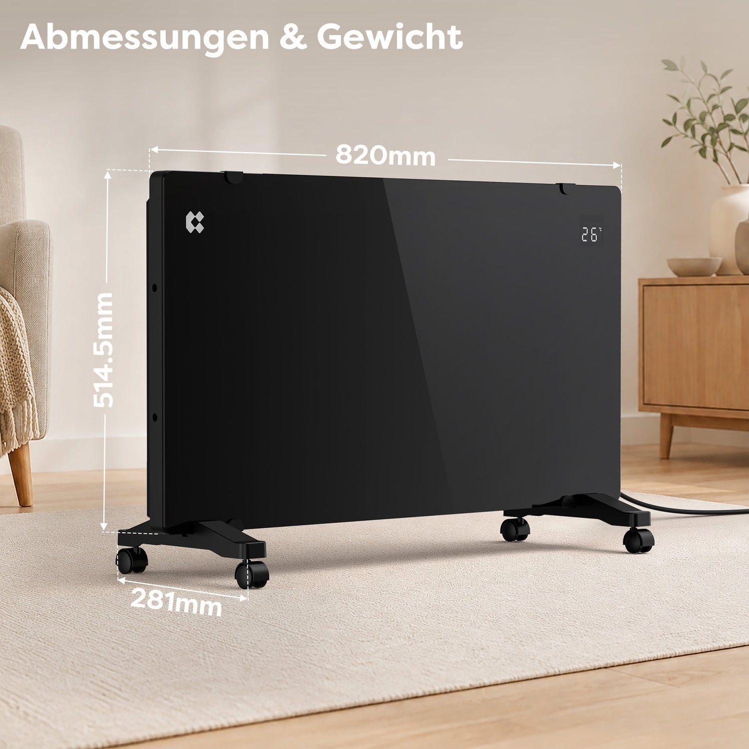 Ciarra WLAN Konvektorheizung 2000W IP24 Schwarz | CBHX20-B