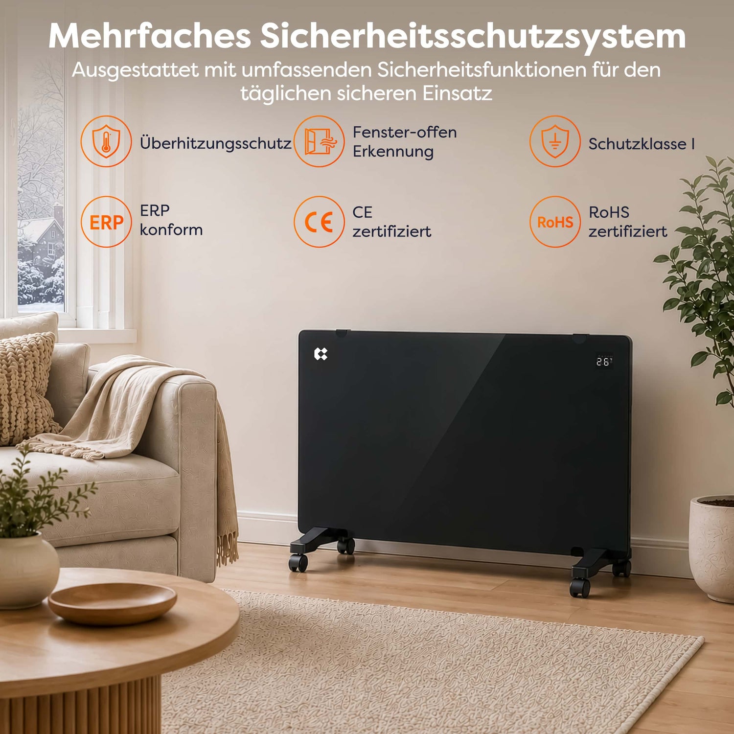 Ciarra WLAN Konvektorheizung 2000W IP24 Schwarz | CBHX20-B