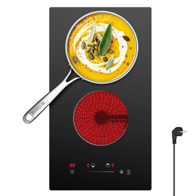 Ciarra x CDV 3000W Ceranfeld Glaskeramik Kochfeld Einbau Glaskeramik mit 2 Kochzonen, 9 Leistungsstufen, Intuitive Touch-Steuerung, CDVER302-OW