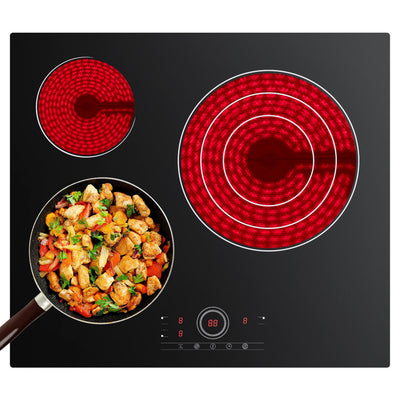 Ciarra x CDV 5700W Ceranfeld Glaskeramik Kochfeld Einbau Glaskeramik mit 3 platten, Timer, geeignet für alle Arten von Kochgeschirr, CDVER573-OW