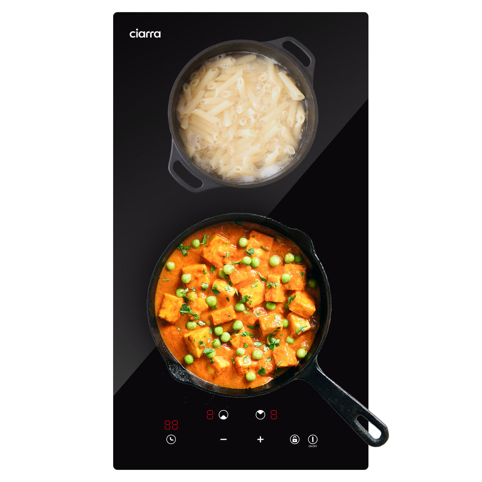 Ciarra 29cm Induktionskochfeld Autark, 2 Zonen, 3000W Doppel-Induktionsplatte, Elektro-Kochfeld mit Kindersicherung und Timer, CRGDBIH2-OW