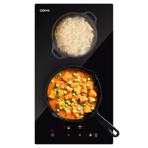 Ciarra 29cm Induktionskochfeld Autark, 2 Zonen, 3000W Doppel-Induktionsplatte, Elektro-Kochfeld mit Kindersicherung und Timer, CRGDBIH2-OW