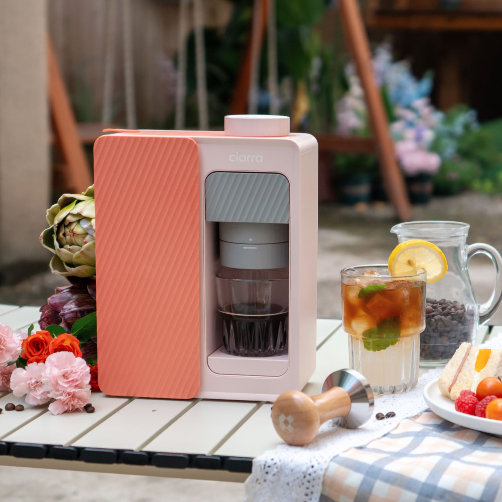 Ciarra BloomBox Kaffeemaschine Tragbare Espressomaschine 15 Bar, Umweltfreundlich Kapsellos, Zuhause & Outdoor | CBPCM551-P