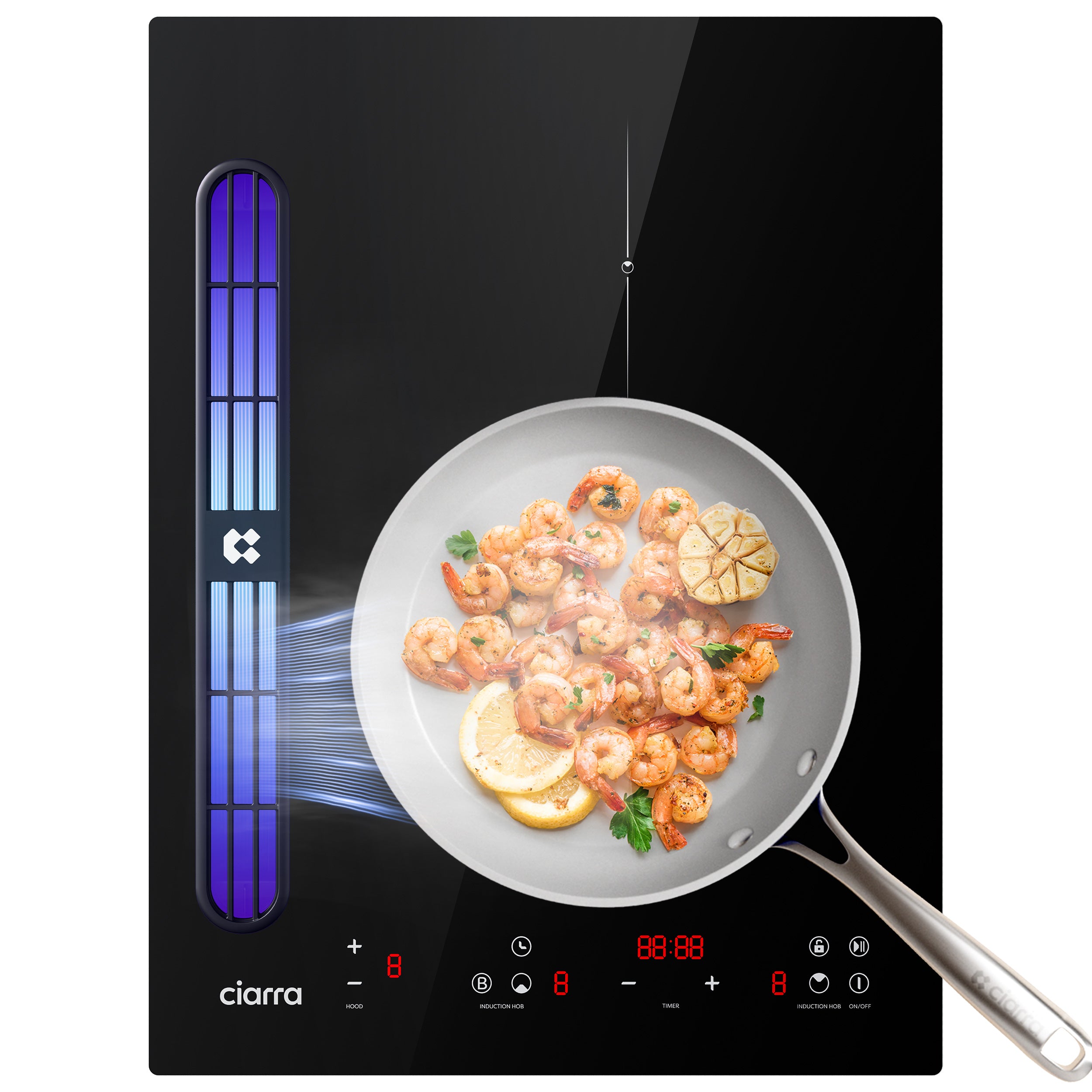 Ciarra ONE Induktions-Abzugskochfeld Domino 390 mm mit integriertem Plasma⁺-System und Boost CBBEH392B-OW