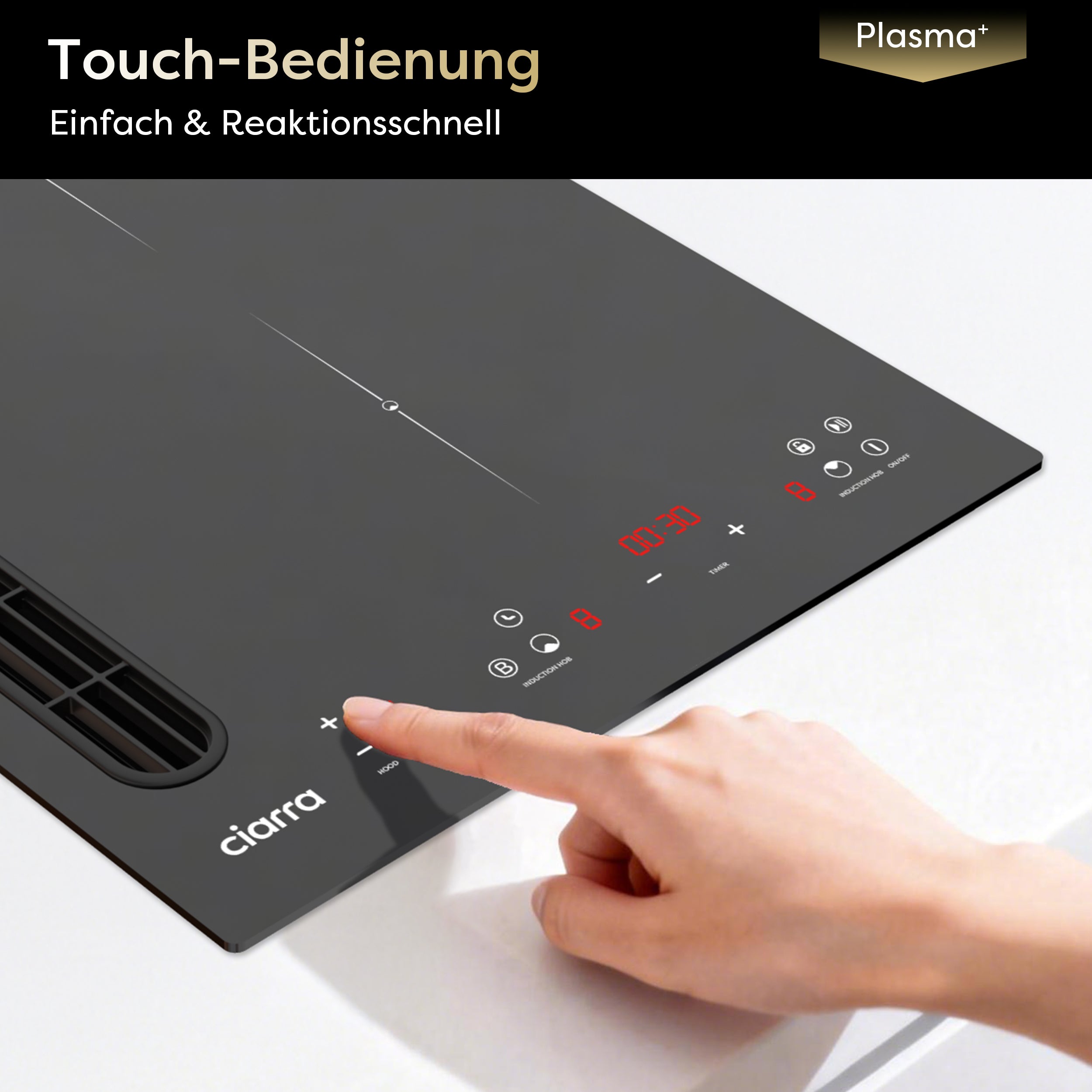 Ciarra ONE Induktions-Abzugskochfeld Domino 390 mm mit integriertem Plasma⁺-System und Boost CBBEH392B-OW