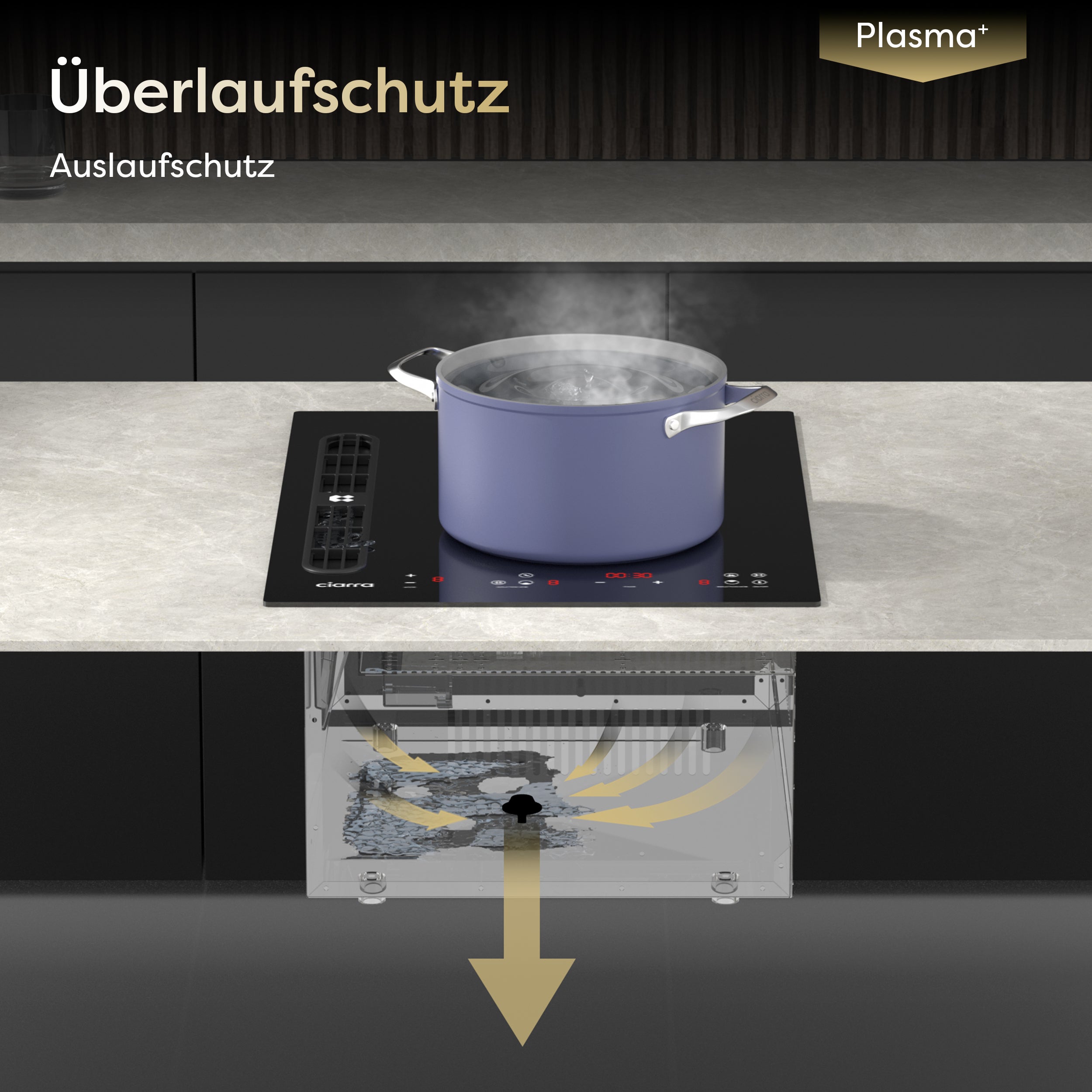 Ciarra ONE Induktions-Abzugskochfeld Domino 390 mm mit integriertem Plasma⁺-System und Boost CBBEH392B-OW