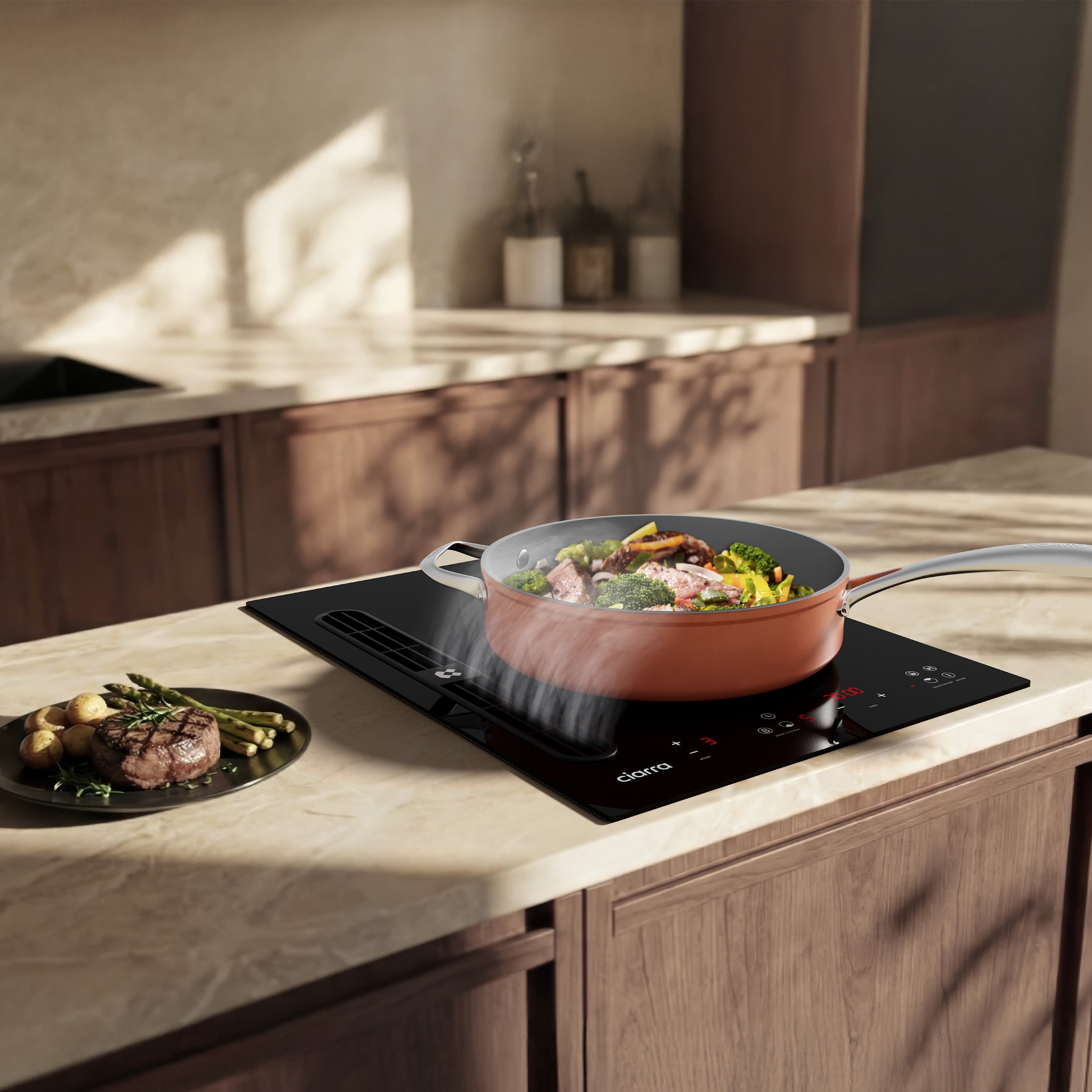 Ciarra ONE Induktions-Abzugskochfeld Domino 390 mm mit integriertem Plasma⁺-System und Boost CBBEH392B-OW