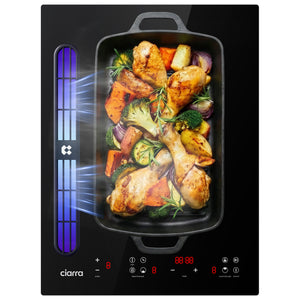 Ciarra ONE Induktionskochfeld mit Dunstabzug Domino 390 mm mit integriertem Plasma⁺-System und Boost und Flexzone CBBEH392BF-OW