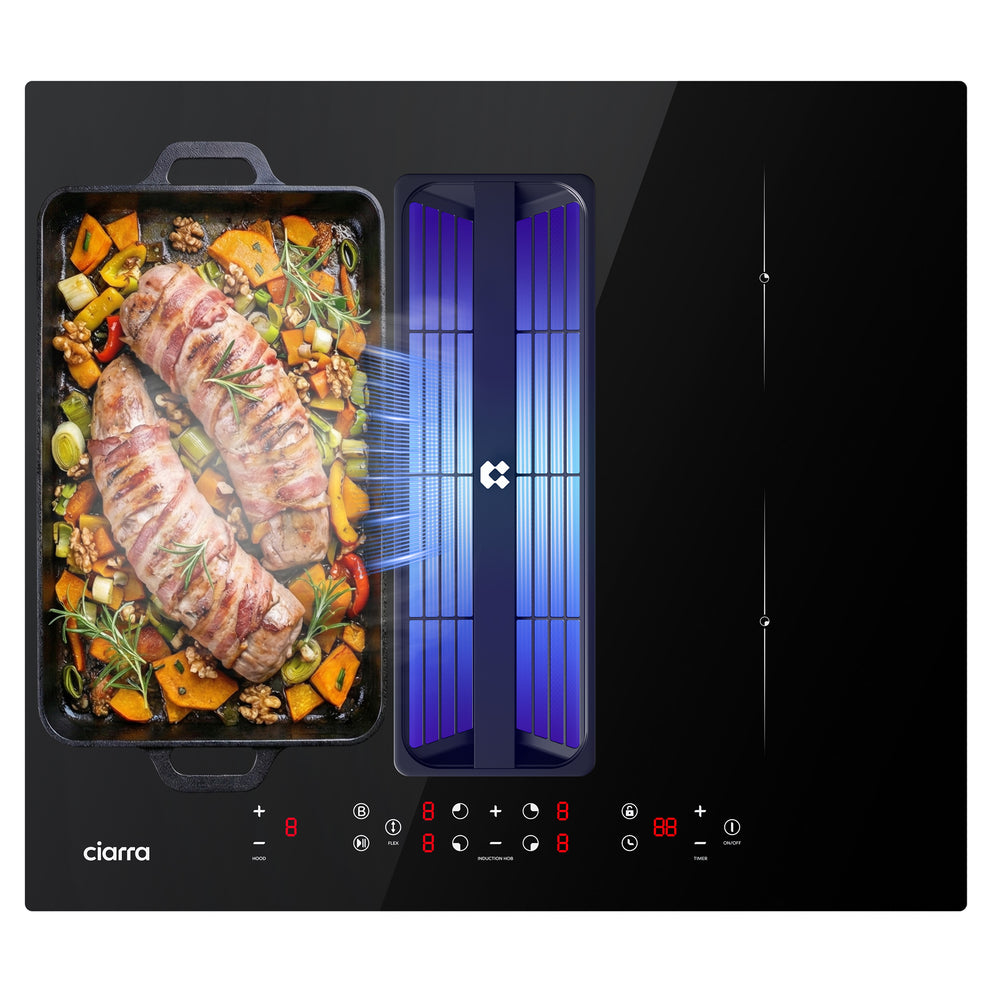 Ciarra ONE Induktions-Abzugskochfeld Kompakt 590 mm mit integriertem Plasma⁺-System und Boost und Flexzone CBBEH594BBF-OW