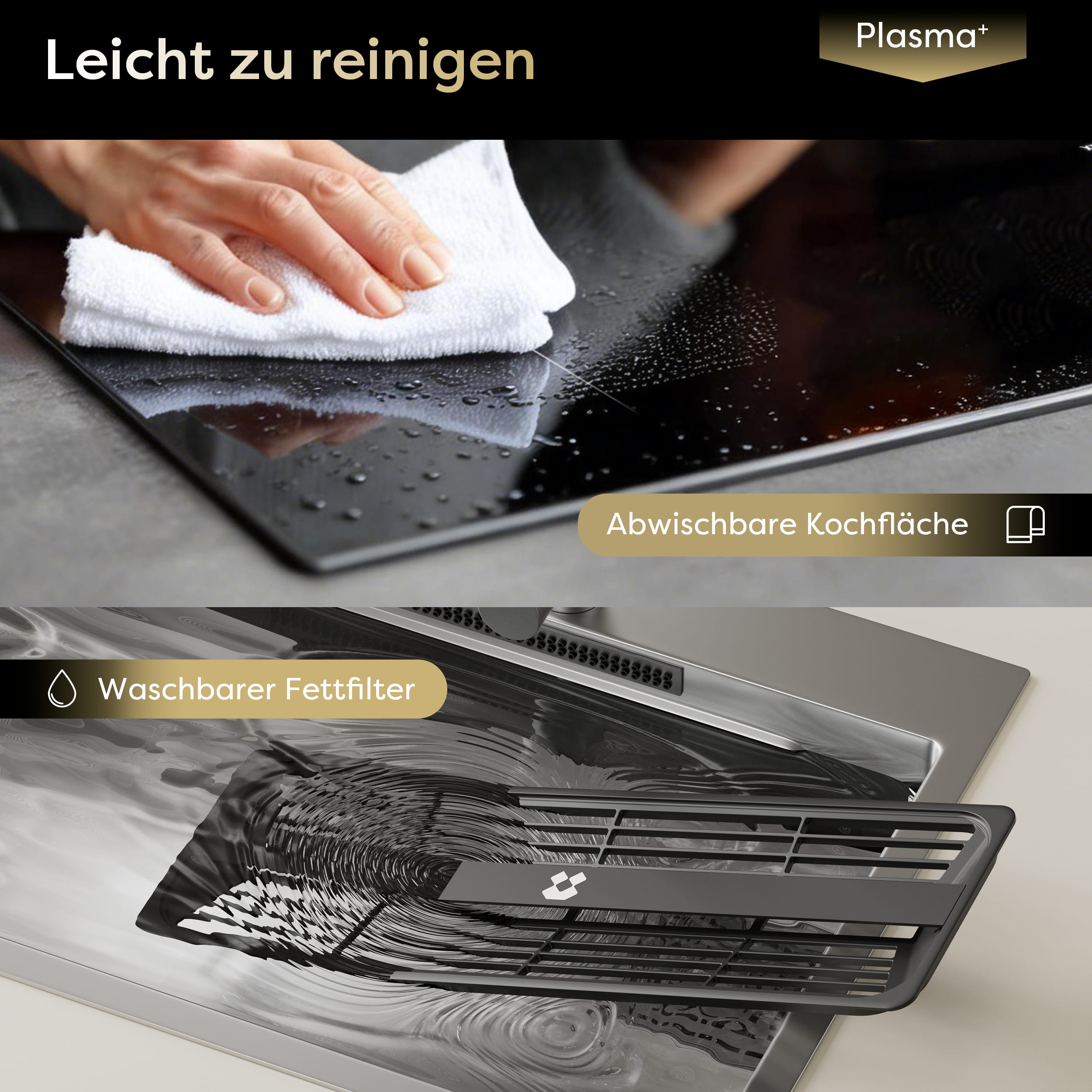 Ciarra ONE Induktions-Abzugskochfeld Ultra 830 mm mit integriertem Plasma⁺-System und Boost und Flexzone CBBEH834BBF-OW