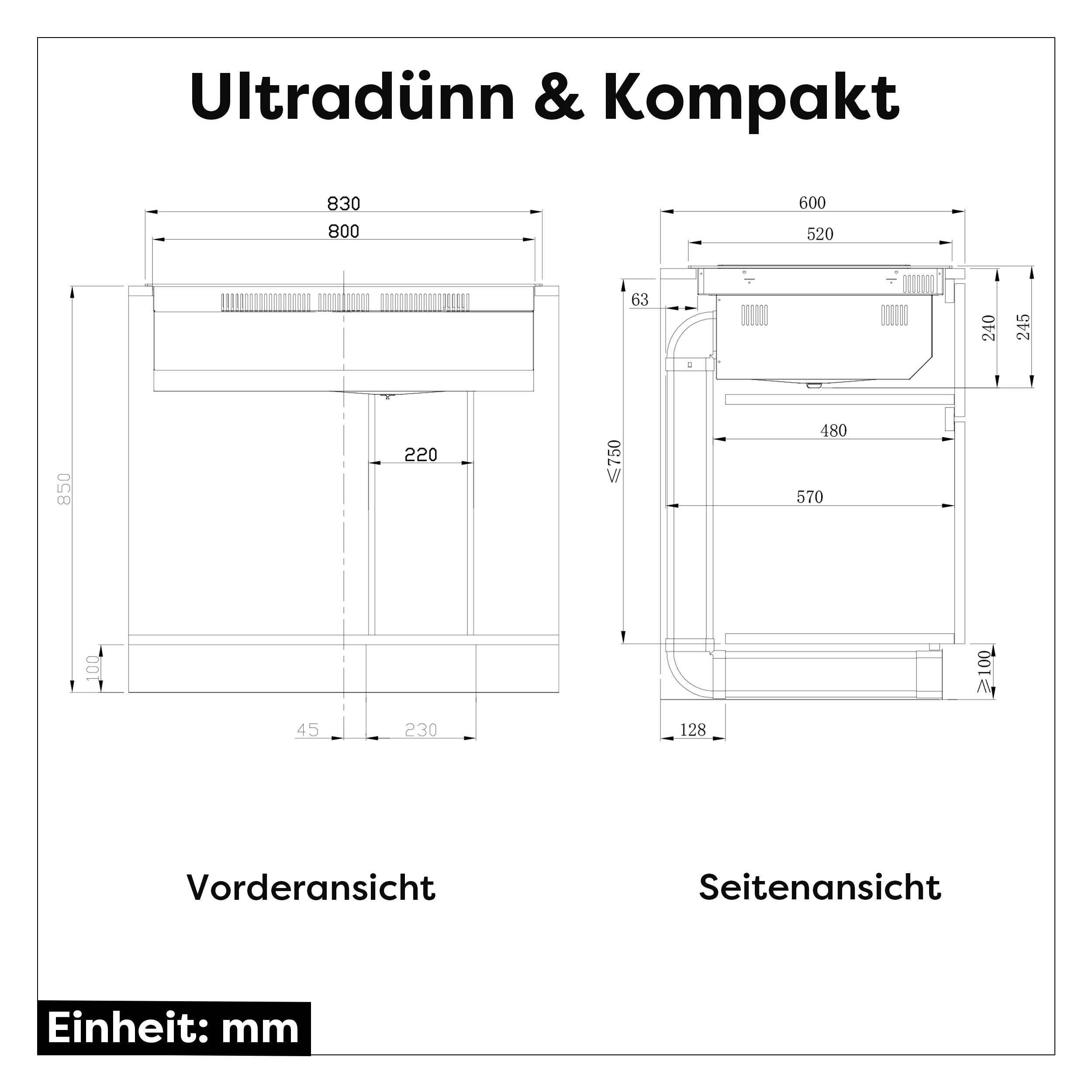 Ciarra ONE Induktions-Abzugskochfeld Ultra 830 mm mit integriertem Plasma⁺-System und Boost und Flexzone CBBEH834BBF-OW