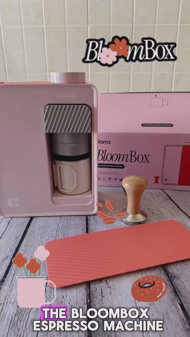 Ciarra BloomBox Kaffeemaschine Tragbare Espressomaschine 15 Bar, Umweltfreundlich Kapsellos, Zuhause & Outdoor | CBPCM551-P