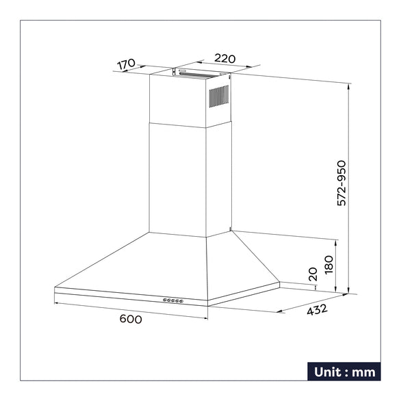 CIARRA 60cm Pyramide wandmontierte Dunstabzugshaube CBCB6201-OW